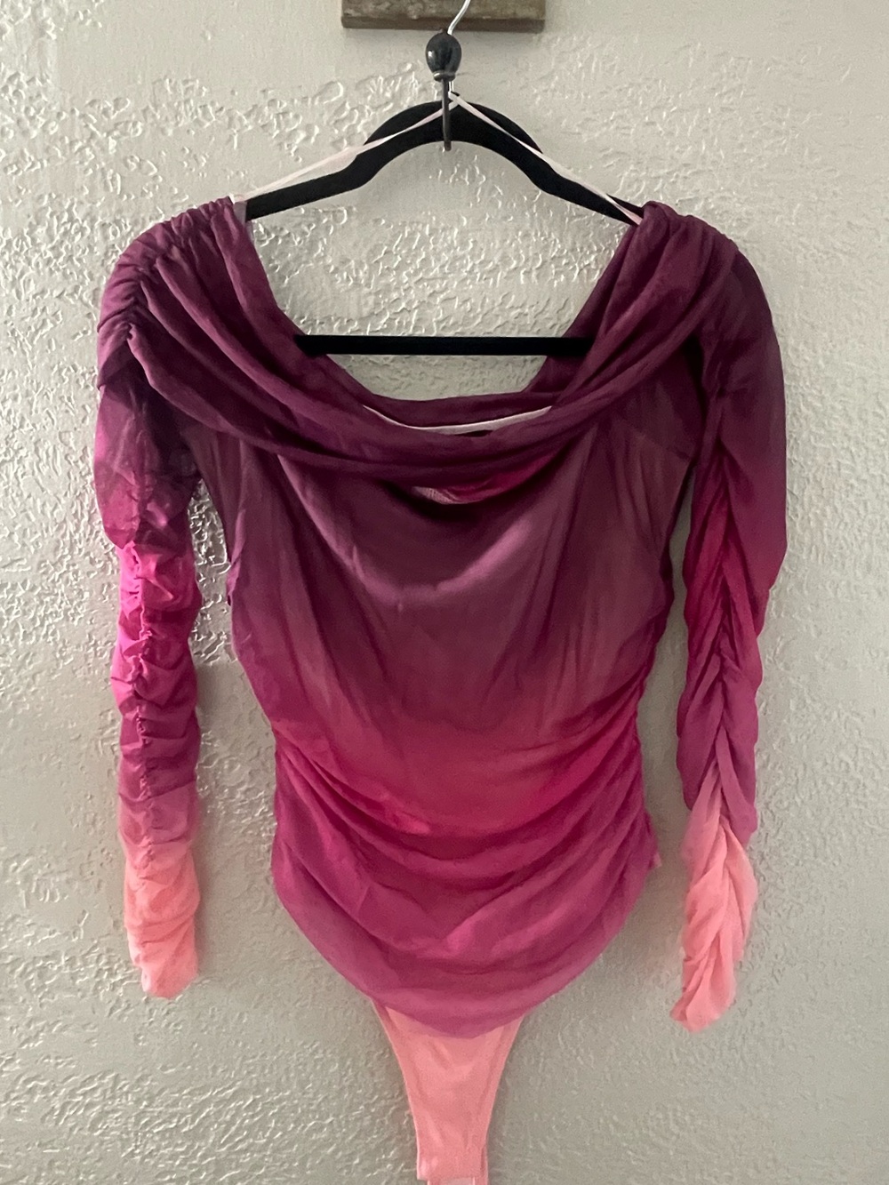 Y2K VICI Women’s Ombre Ruched Long-Sleeve Bodysuit - Pink/Purple Medium